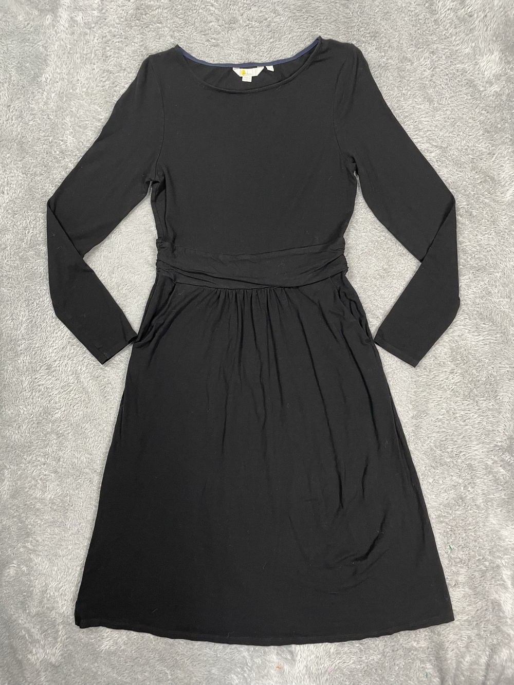 Boden Fit & Flare Dress Womens 6L Black Long Sleeve Jersey Pockets Knee Length